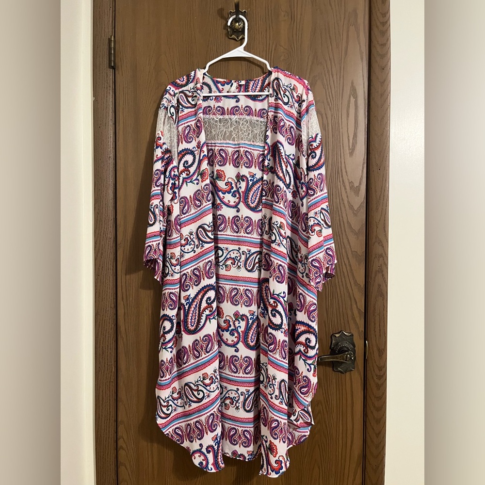 Cato Fashions Colorful Paisley Kimono Cardigan